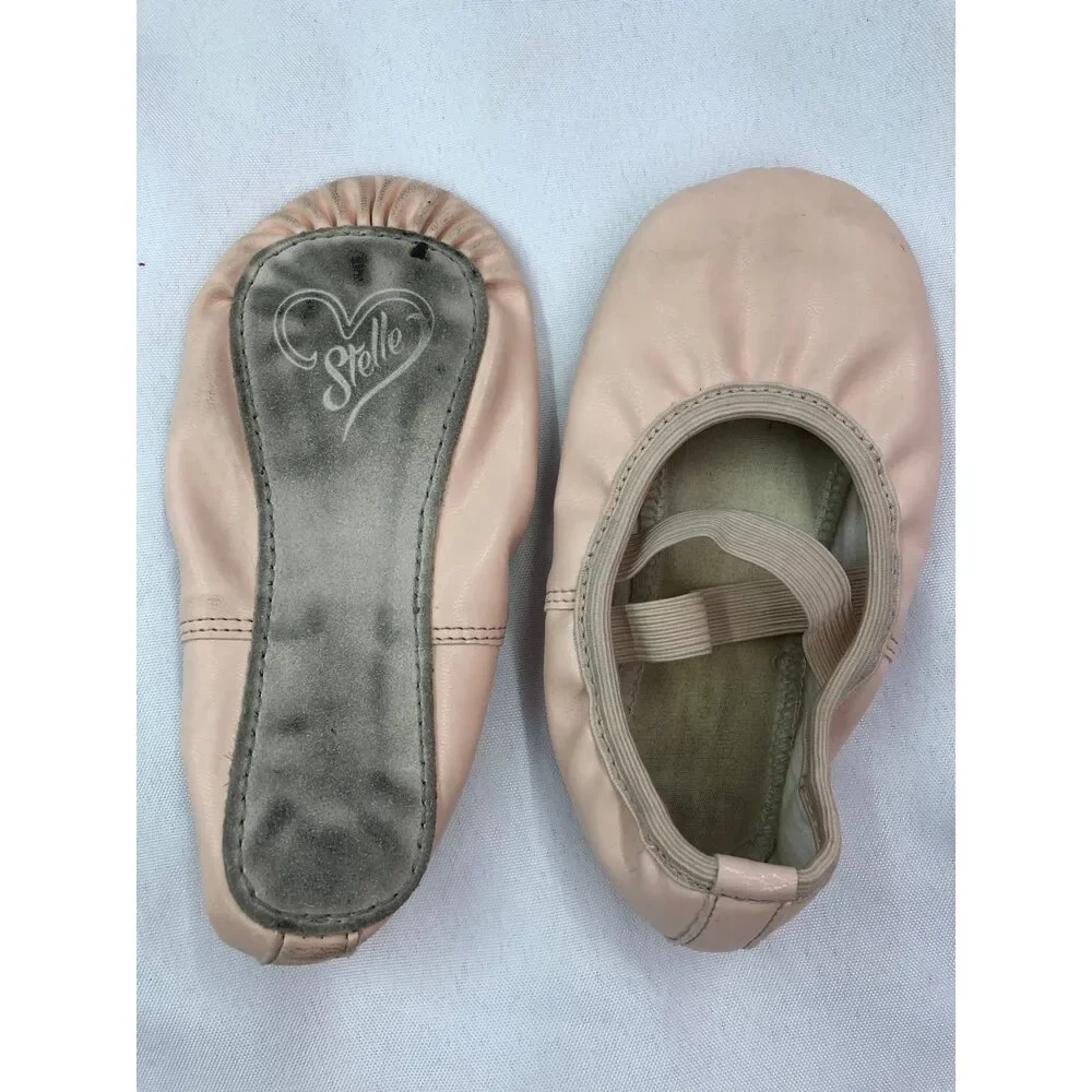 Pre-Owned Dance Ballet Shoes Stelle 12M Child Canvas Full Sole Cross Straps Pink